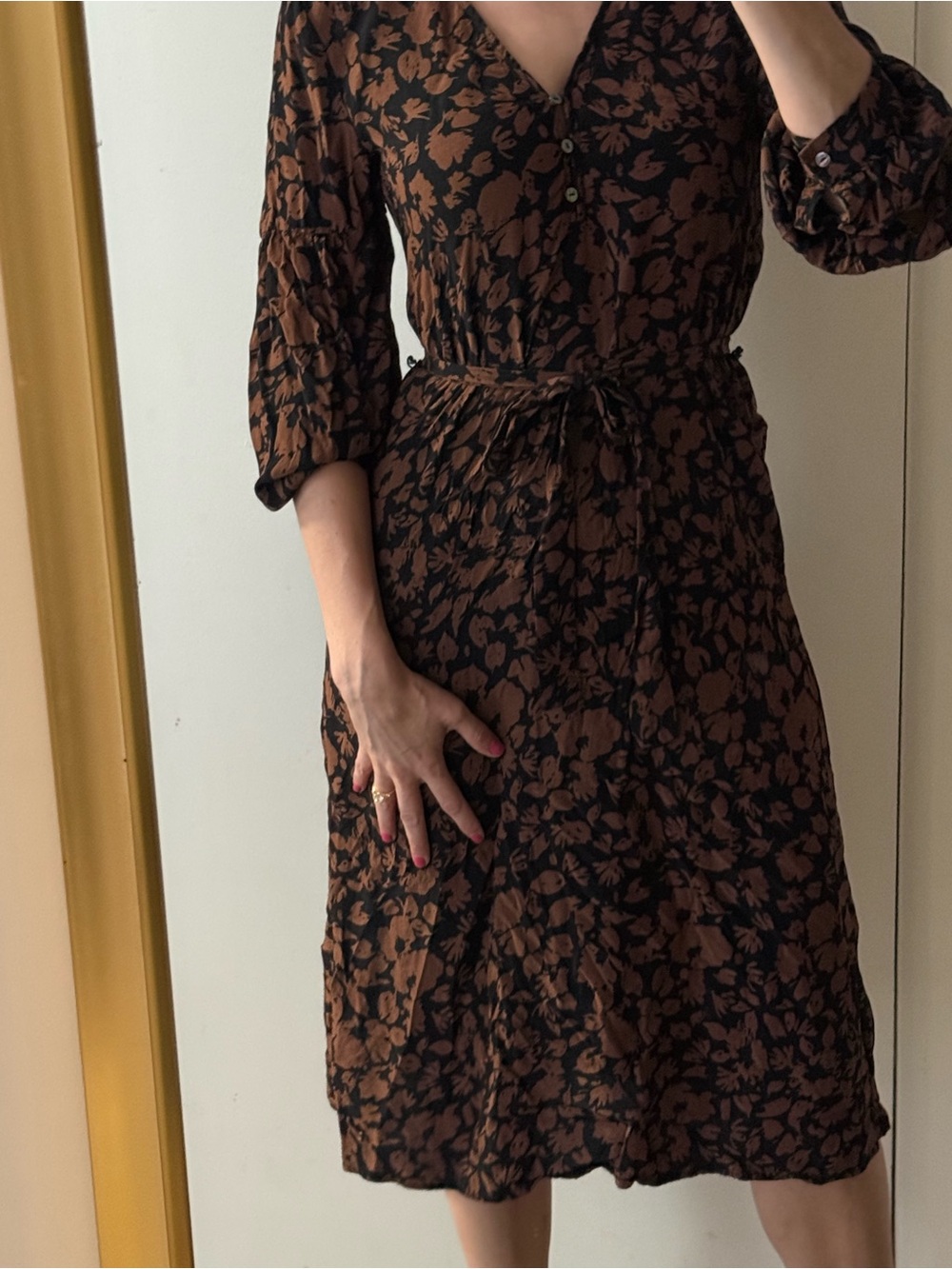 Rails Brown & Black Floral V-Neck Button-Front Dress - Picture 3 of 5